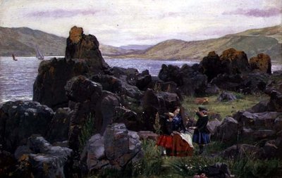 Miss Beath com Nelly e Tom, c.1863 (óleo sobre tela) de Samuel Bough