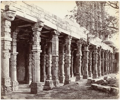 Colunata com ornamentos de base van de Qutb Minar em Delhi Colunata de Pilares Hindus, no Kútub, East Side (título original no objeto) de Samuel Bourne (signed by artist)