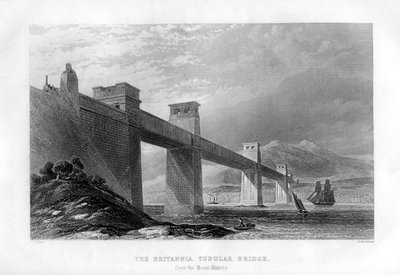 A ponte tubular Britannia sobre o estreito de Menai, país de Gales, 1886 de Samuel Bradshaw