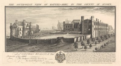 A Vista Sudoeste de Battel-Abbey, no Condado de Sussex de Samuel Buck