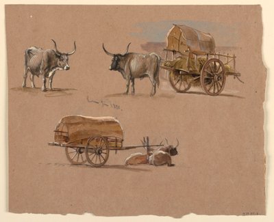 Desenho, Carros de boi, Roma, Itália, janeiro de 1873 de Samuel Colman