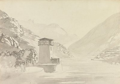 Vista da ponte em Wandepore [Wangdu Phodrang] de Samuel Davis