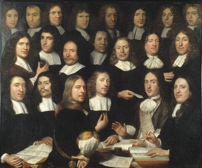 Retrato de Grupo dos Mestres da Casa da Moeda de Dordrecht de Samuel van Hoogstraten