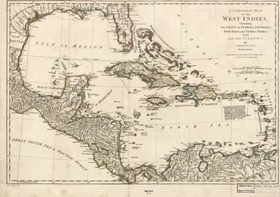 Um mapa completo das Índias Ocidentais contendo as costas da Florida, Louisiana, Nova Espanha e Terra Firma: Com todas as ilhas. de Samuel Dunn