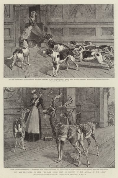 É-lhe solicitado que mantenha as Portas do Salão fechadas por Conta dos Animais no Parque (litho) de Samuel Edmund (after) Waller