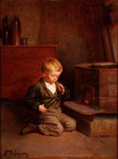 Boy Lighting a pipe de Samuel Frost Johnson
