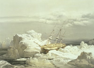 Posição crítica do HMS Investigator na costa norte da ilha de Baring, em 20 de agosto de 1851, gravada por William Simpson, publicada por Ackermann und Co., 1854 de Samuel Gurney Cresswell