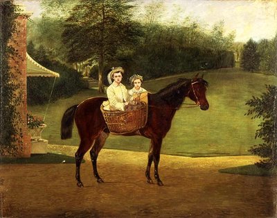 Retrato de Duas Meninas Num Pannier Num Pónei (óleo num painel) de Samuel Henry Alken