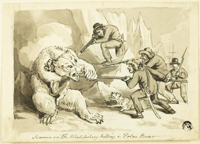Marinheiros na Pesca de Baleias Matando um Urso Polar (reto); Concha (verso) de Samuel Howett