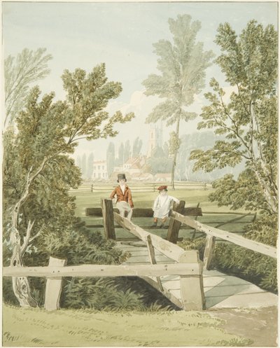 Dois Rapazes de uma Régua em Brislington Brook, c.1824 (lápis e aguarela sobre papel) de Samuel Jackson
