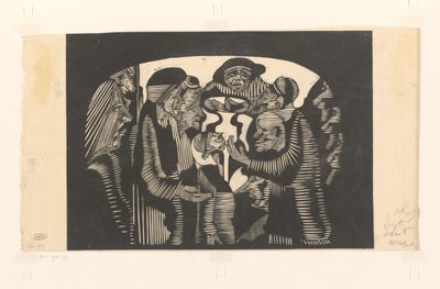 Grupo de figuras em um arco Imaginação visionária: grupo de figuras, envolto em forma de arco, no centro superior um homem frontal com um chapéu de Samuel Jessurun de Mesquita (signed by artist)