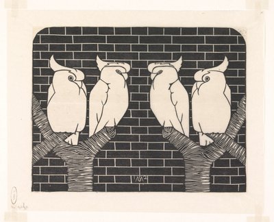 Quatro cacatuas coroadas de Samuel Jessurun de Mesquita (signed by artist)
