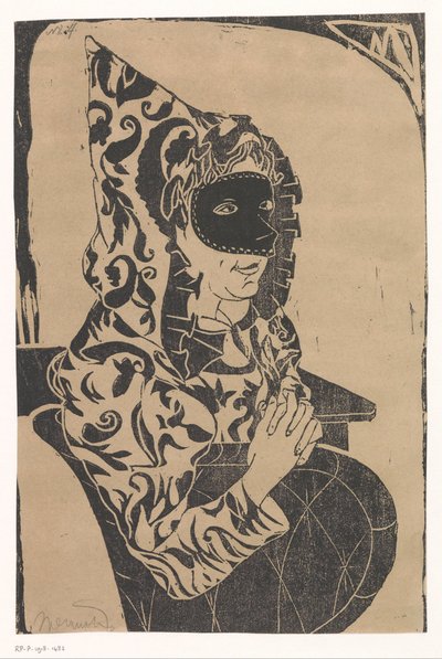 Mulher mascarada com capa de Samuel Jessurun de Mesquita