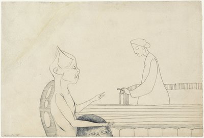 Duas figuras de fantasia, apontando uma para a outra de Samuel Jessurun de Mesquita