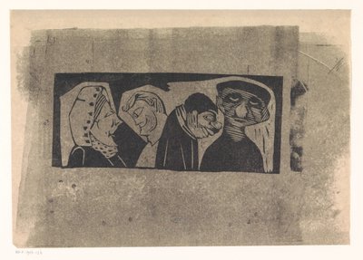 Quatro figuras humanas estilizadas seguidas de Samuel Jessurun de Mesquita