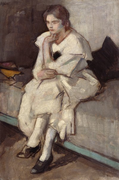 Rapariga de vestido branco (óleo sobre tela) de Samuel John Peploe