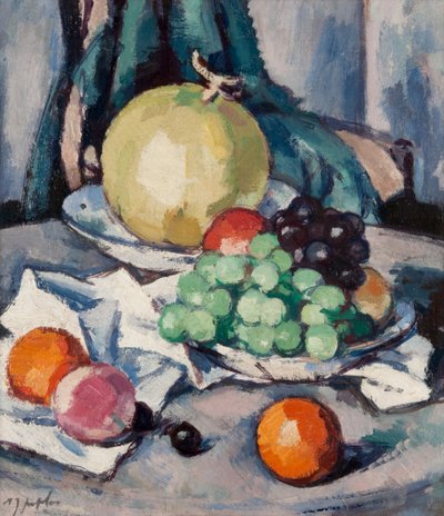 Frutas Mistas - Melão, Uva e Maçã, c.1926 (óleo sobre tela) de Samuel John Peploe