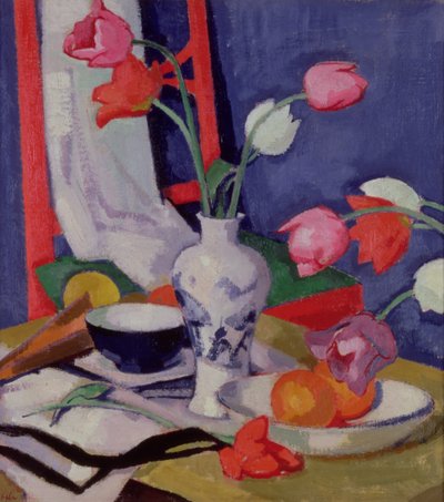 Tulipas e Frutas, c.1919 (óleo sobre tela) de Samuel John Peploe