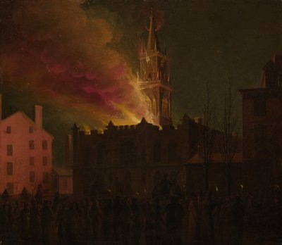Conflagração do Masonic Hall, Chestnut Street, Filadélfia, Pensilvânia, 1819 de Samuel Jones