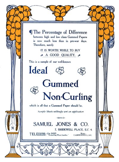 Samuel Jones & Co. - Anúncio gomado ideal sem ondulação, 1919 de Samuel Jones