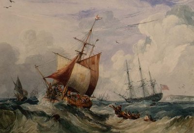 Um Smack de Pesca Francesa em Dover (aguarela) de Samuel Owen
