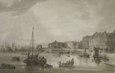Margate Harbour, 1806 (lavagem marrom sobre grafite) de Samuel Owen