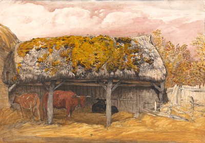 Uma cabana de vacas com um telhado de mísero de Samuel Palmer