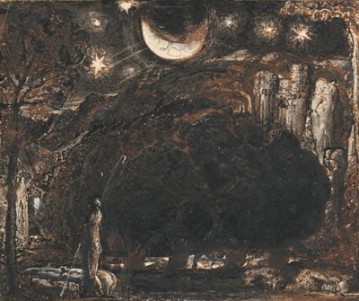 Um Pastor e o seu Rebanho sob a Lua e Estrelas de Samuel Palmer