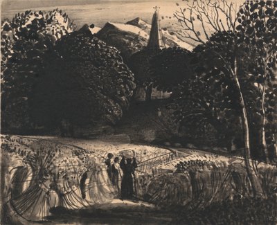 Cornfield e Igreja à luz da Lua de Samuel Palmer