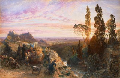 Sonho em Apeninos, por volta de 1864, de Samuel Palmer (1805-1881), aguarela e guache sobre papel transferido para a madeira de Samuel Palmer