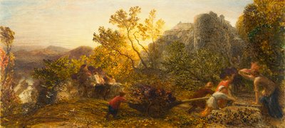 Colheita na Vinha, 1859 (wc, guache e goma arábica sobre papel) de Samuel Palmer