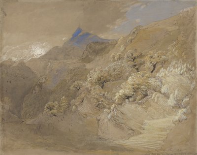 Monte Siabod de Tyn-y-Coed perto de Capel Curig (caneta e tinta, cor do corpo e aquarela sobre papel) de Samuel Palmer