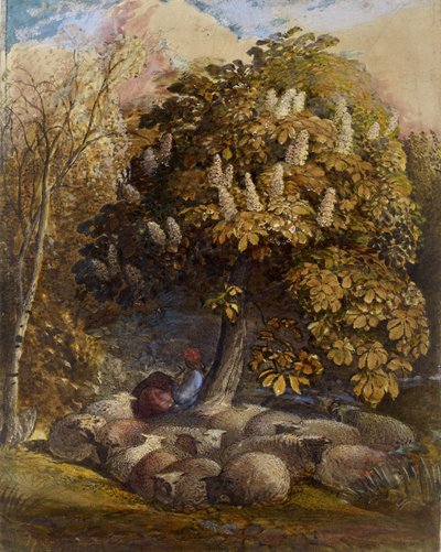 Pastoral com uma Castanheira, c.1830-31 (aguarela e bodycolour) de Samuel Palmer