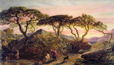 Pôr do sol (aquarela e guache sobre papel) de Samuel Palmer