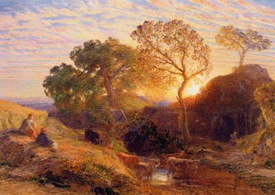 Sunset, c.1861 (w - c, grafite, b - ce goma no cartão) de Samuel Palmer
