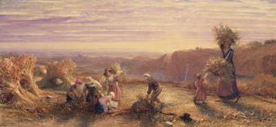 Pôr do sol sobre os campos de respiga de Samuel Palmer