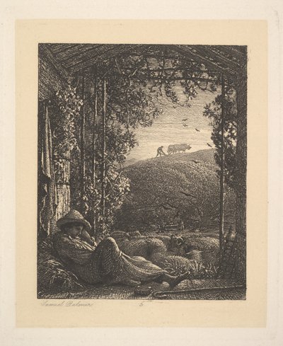 O pastor adormecido, de manhã cedo, 1857. de Samuel Palmer