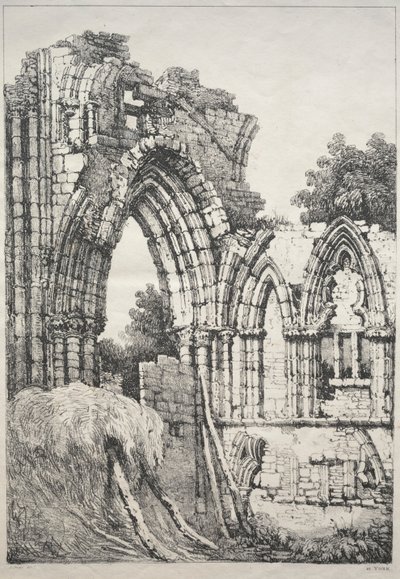 Uma série de edifícios antigos e casas rurais no norte da Inglaterra: Em York, Ruínas, 1821. de Samuel Prout
