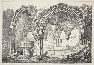 Uma série de edifícios antigos e casas rurais no norte da Inglaterra: parte da abadia de Kirkham de Samuel Prout
