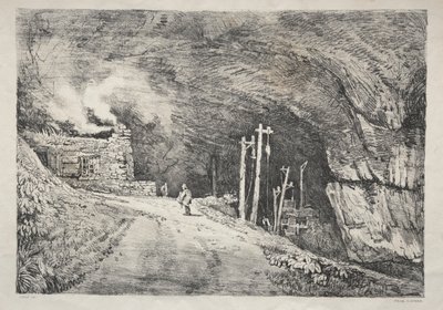 Uma série de edifícios antigos e casas rurais no norte da Inglaterra: Peak Cavern, 1821. de Samuel Prout