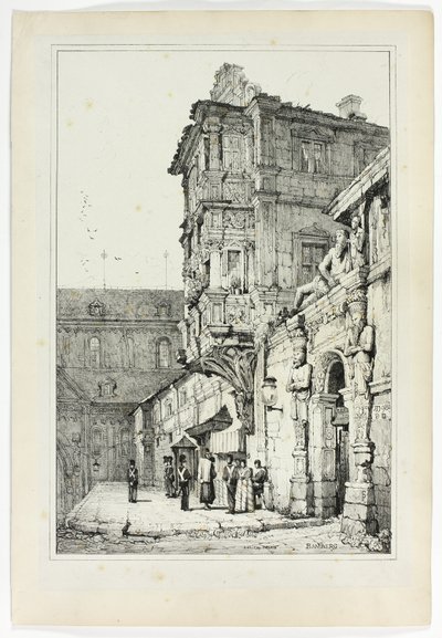 Ancien Palais, Bamberg, a partir de fac-símiles de esboços feitos na Flandres e na Alemanha de Samuel Prout