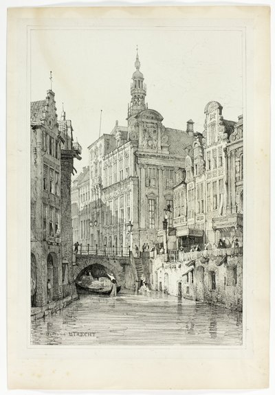 Hotel de Ville, Utrecht, a partir de fac-símiles de esboços feitos na Flandres e na Alemanha de Samuel Prout