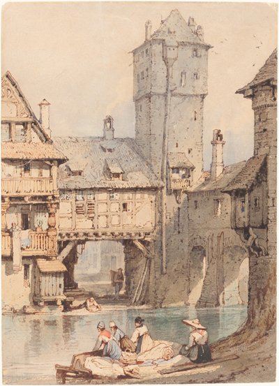 Lavadeiras antes do Wasserturm, Nuremberg de Samuel Prout