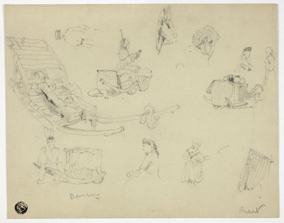 Esboços de figuras, trenós em Bambarg de Samuel Prout
