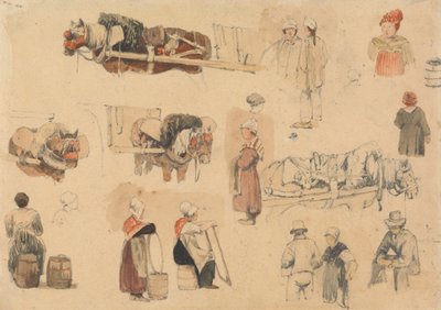Esboços de Camponeses e Cavalos de Trabalho de Samuel Prout