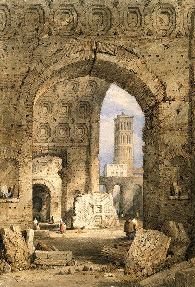 Templo da Paz, Fórum Romano (aguarela e guache em papel não branco) de Samuel Prout