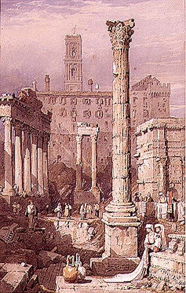 O Fórum, Roma (aguarela, guache no papel) de Samuel Prout