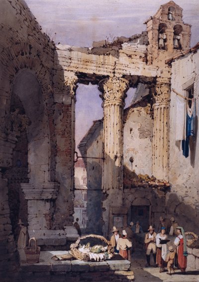 O Templo de Marte Ultor pelo Fórum de Augusto (aguarela sobre papel) de Samuel Prout
