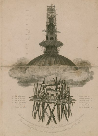O observatório erigido acima da cruz da Catedral de São Paulo de Samuel Rawle
