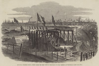 Sua alteza real o príncipe Albert que coloca a primeira pedra das docas em Grimsby grande, em quarta-feira de Samuel Read